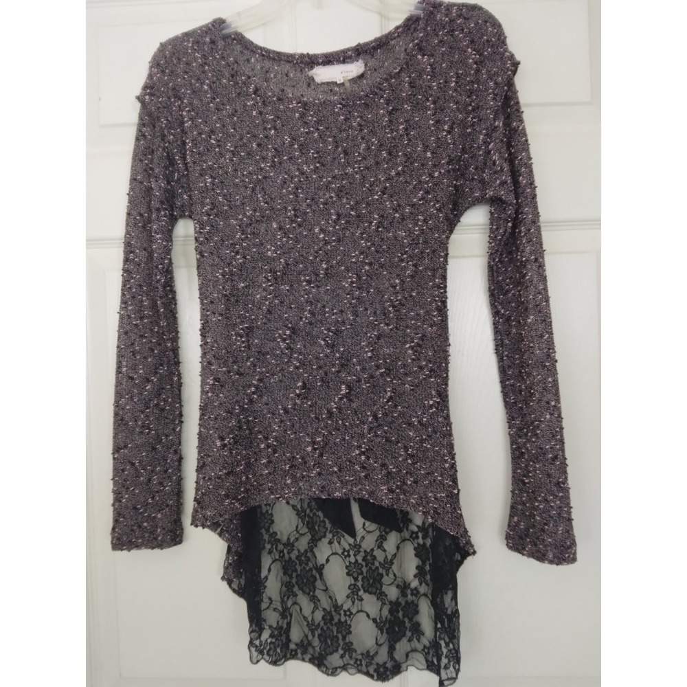 A'reve Y2K trendyol collection plum asymmetrical lace fitted knit blouse sz. S